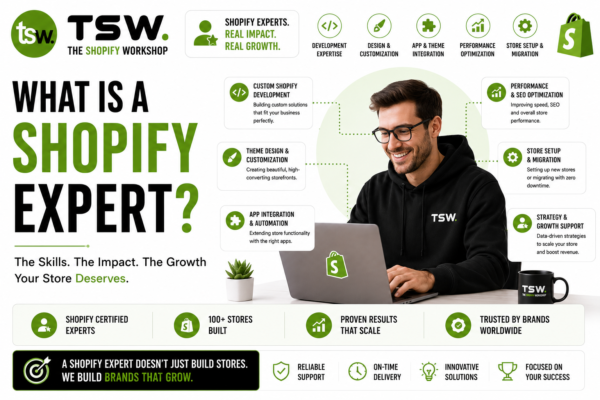 What is a Shopify Expert guide showing Shopify development, store customization, app integration, SEO optimization and ecommerce growth services