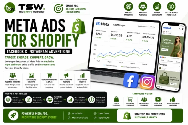 Meta Ads for Shopify using Facebook and Instagram advertising to drive traffic, increase conversions and boost ecommerce sales