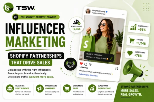 Influencer marketing for Shopify stores using strategic partnerships to increase brand awareness, engagement and sales