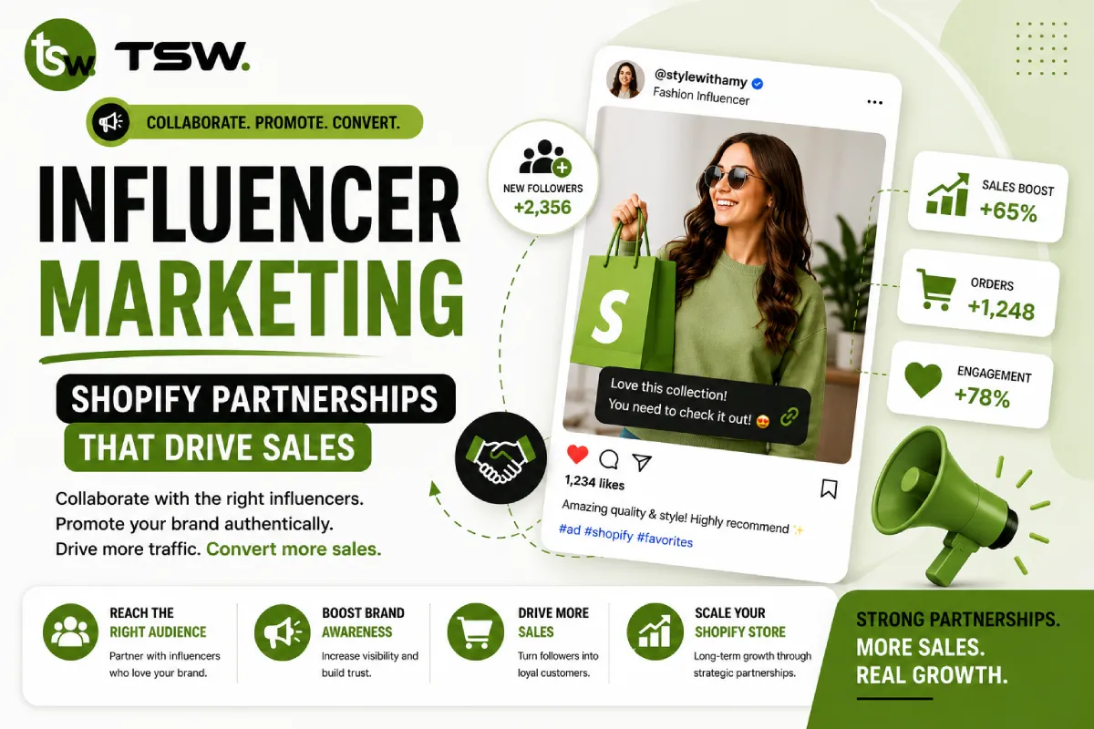 Influencer marketing for Shopify stores using strategic partnerships to increase brand awareness, engagement and sales