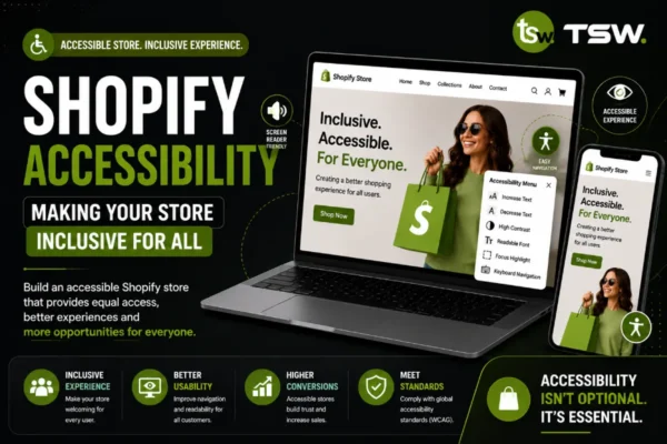 Shopify accessibility guide showing how to create an inclusive ecommerce store with accessible design and better user experiences