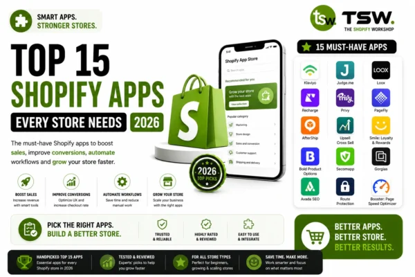 Top 15 Shopify apps for 2026 helping ecommerce stores increase sales, improve conversions and automate business operations